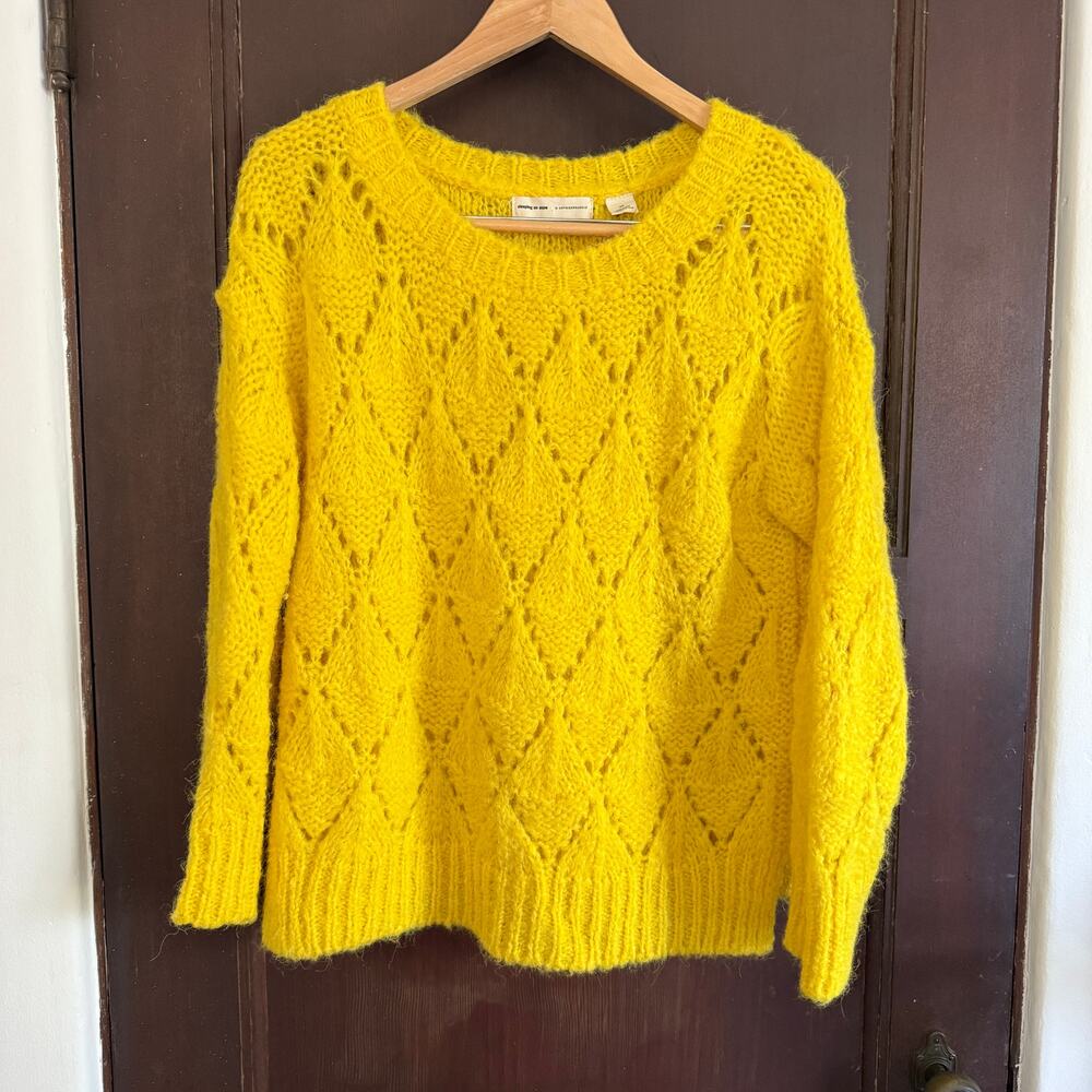 SLEEPING ON SNOW Anthropologie Bright Lights Yellow Alpaca Pointelle Sweater XS